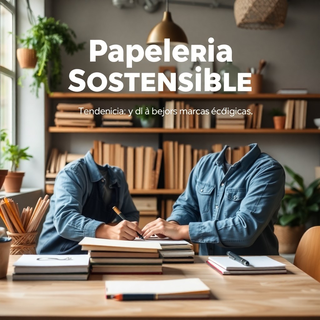 Papelería sostenible y ecológica sobre escritorio natural